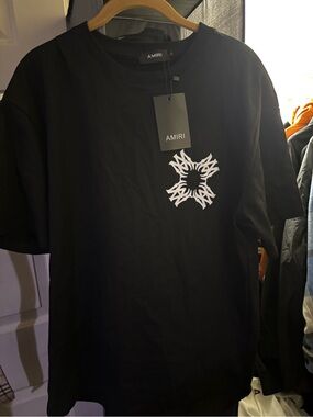 AMIRI Black T-Shirt with White Starburst Graphic
